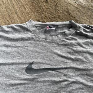 Vintage 90s Nike Swoosh Big Logo Gray Tee Shirt Men's Large Heather Gray Check